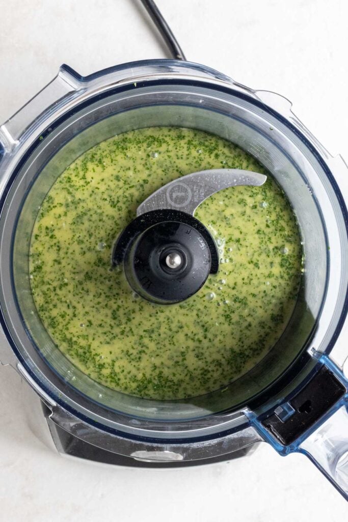 Food processor with cilantro lime marinade.