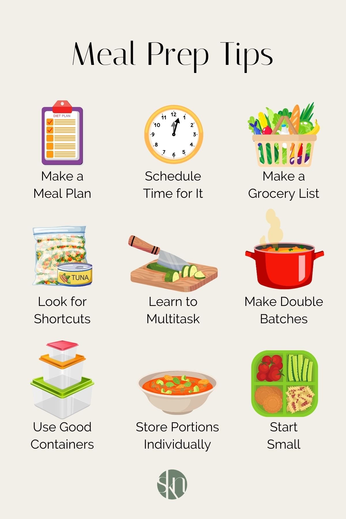 Infographic with easy meal prep tips for beginners.