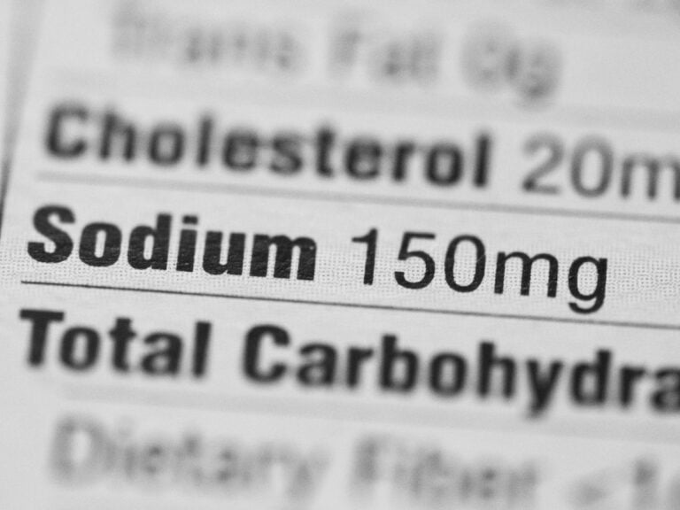 Close up of a nutrition facts label focusing on sodium content.