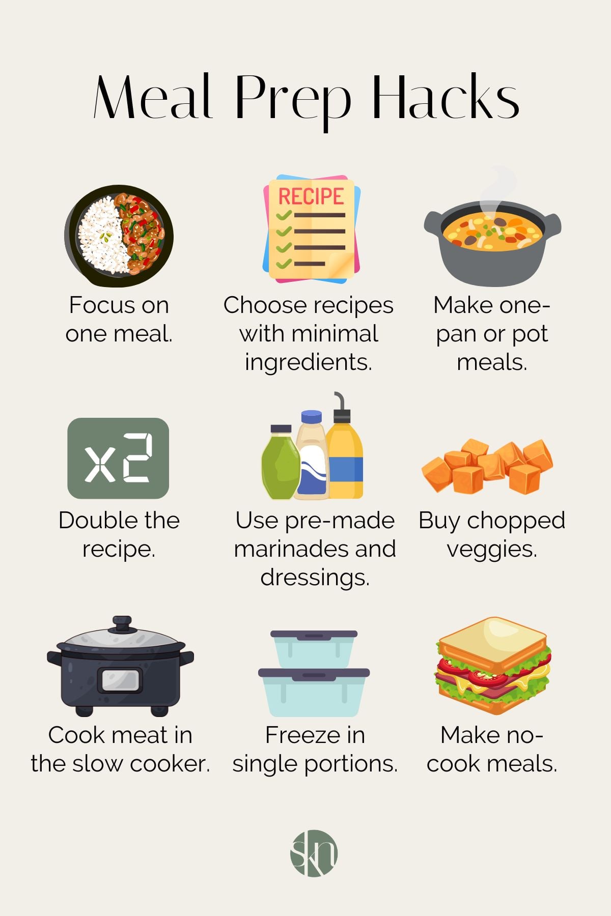 Infographic of meal prep hacks.