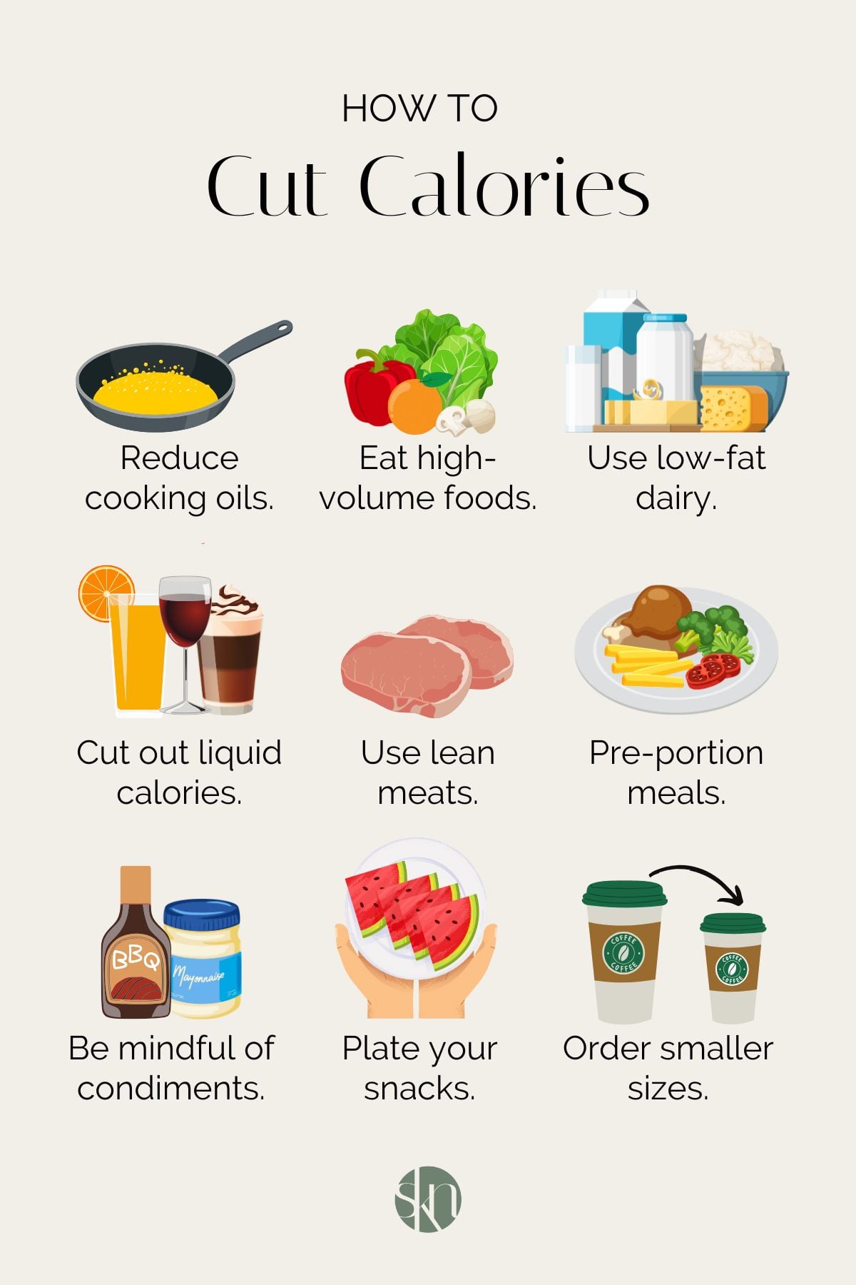 Infographic of tips for cutting calories.