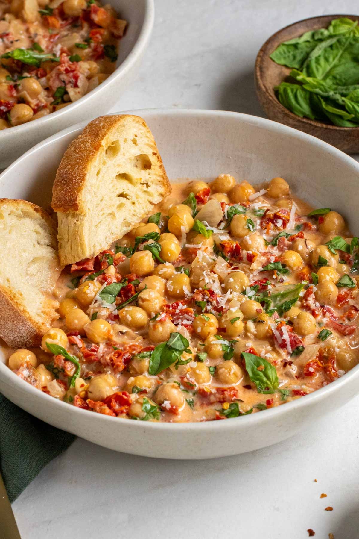 Close up of a bowl of marry me chickpeas.